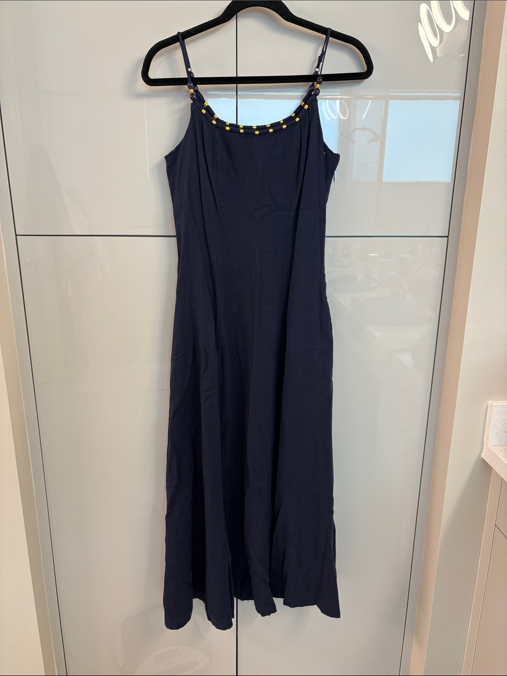 Calypso St. Barth Navy Maxi Dress with Beaded Neckline
